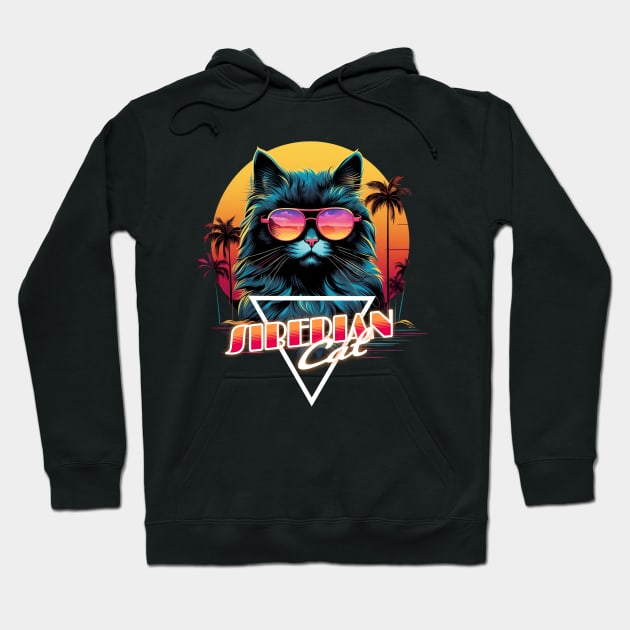 Retro Wave Siberian Cat Miami Shirt Hoodie by Miami Neon Designs